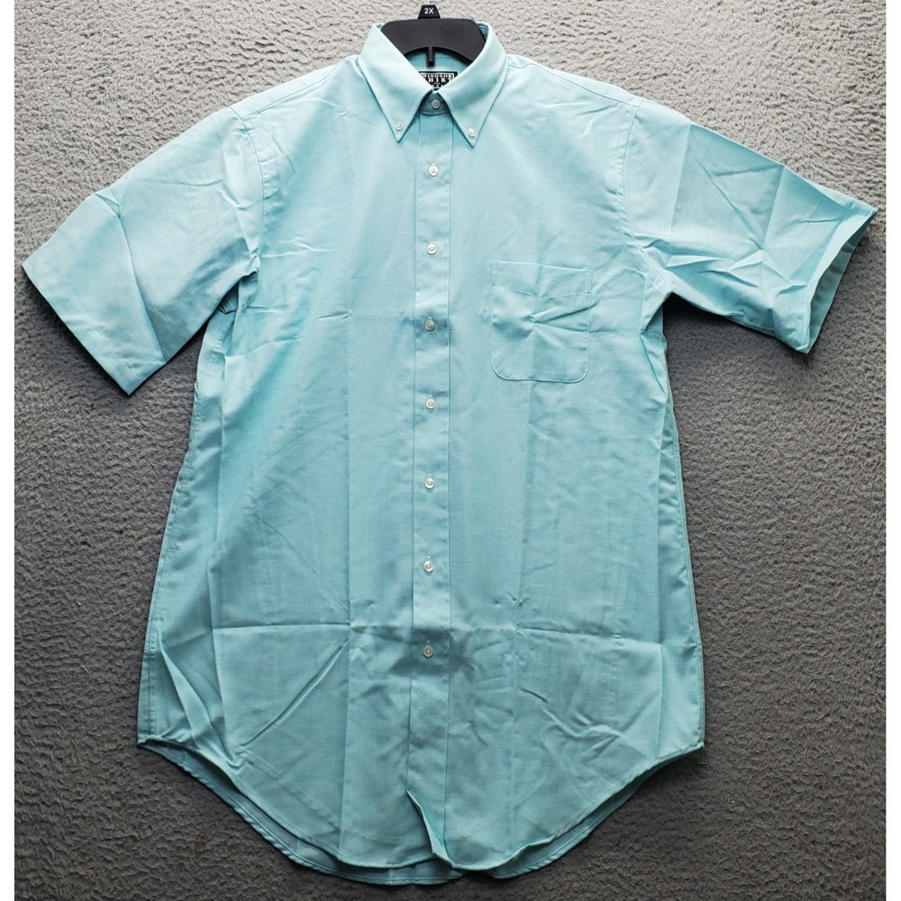 Windsor Dress Shirt Men 16.5 Green Half Sleeve Collared Chest Pocket Button Down